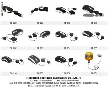 Mini optical mouse with the retractable cable