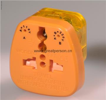 Universal Safe travel adapter w/dual voltage indicator & surge protect