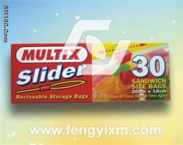 Slider Reclosable storage bags