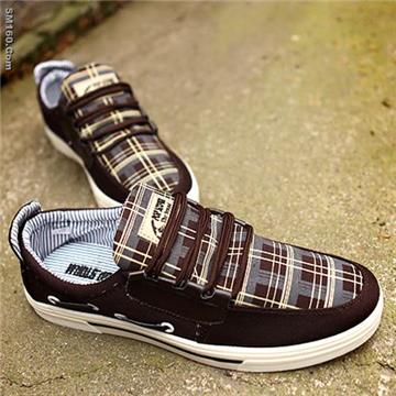 Check collage on canvas with geometric lines men shoes 