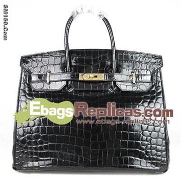 Hermes Birkin 35CM Crocodile Veins Handbag Black 1041