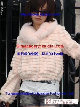 Custom fashion cutted rabbit fur coat+raccoon fur collar s-8031