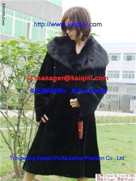 Custom fashion rex rabbit fur coat+weasel skin collar s-08-256 