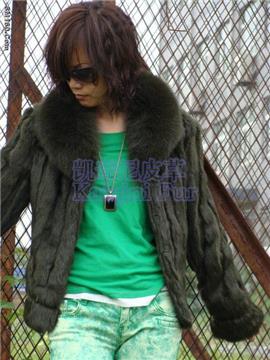 rabbit fur & cutted rabbit fur coat+fox fur collar s-613 
