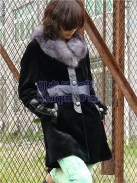 rex rabbit fur jacket+silver fox fur collar s-627