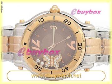 Happy Sport Lady's Chronograph Automatic Gold Bezel with Red Brown Dia