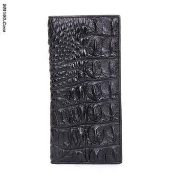Black Crocodile Leather Long Wallet