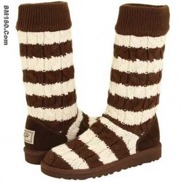 ugg brown/cream classic tall stripe cable knit boots 5822