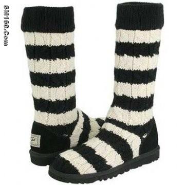 ugg black/cream classic tall stripe cable knit boots