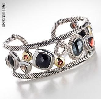 David Yurman Dark Oval Mosaic Cuff,925 silver jewelry