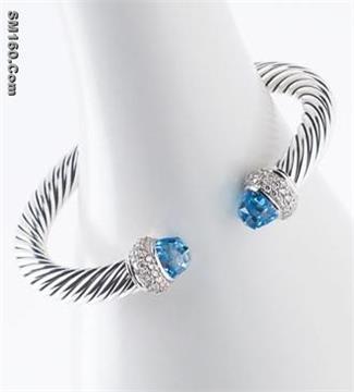 Blue Topaz Cable Bracelet 7mm,Sterling silver jewelry,Fine jewelry