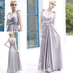 2011 gorgeous silver low v-neck satin formal prom gowns 