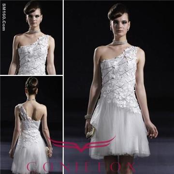 charming lace custom one shoulder bridesmaid dresses