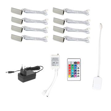 RGB LED Clip On Glass Edge Shelf Lighting Under Cabinet Night Lamp Kit Mini With Remote Control DC12V Showcase Cupboard Closet