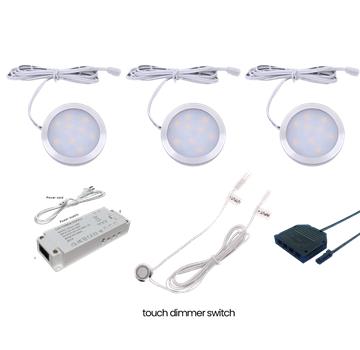 LED Under Cabinet Puck Lights Fixtures Set Counter Wired Kit High Quality Low Voltage 12V With Recessed Touch Dimmer Switch
